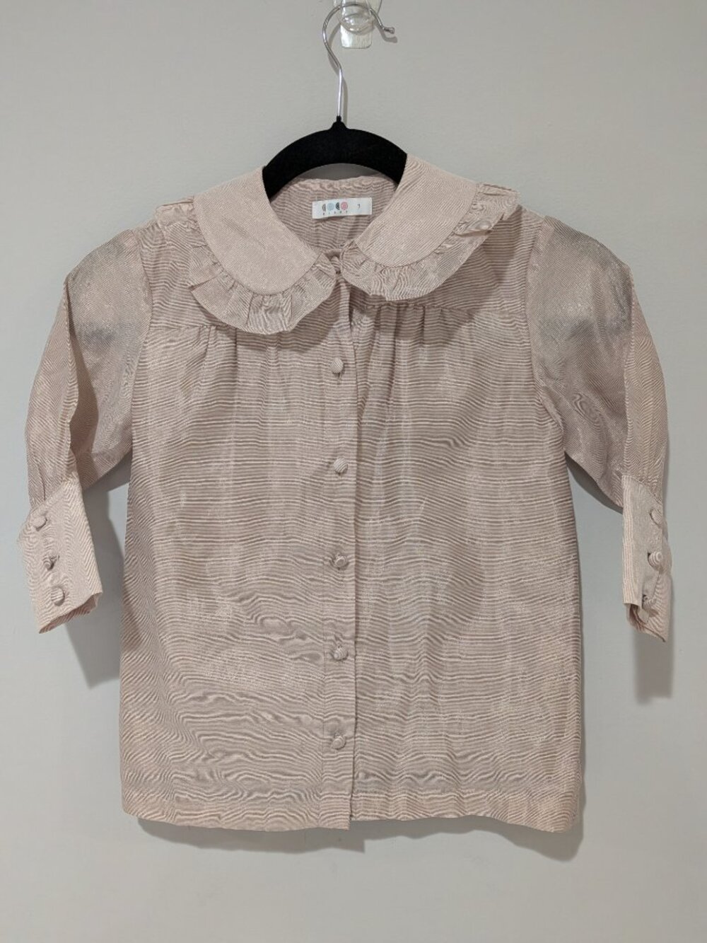 Coco Blanc Girls Champagne Shimmer Organza Ruffle Peter Pan Collar Blouse Size 7